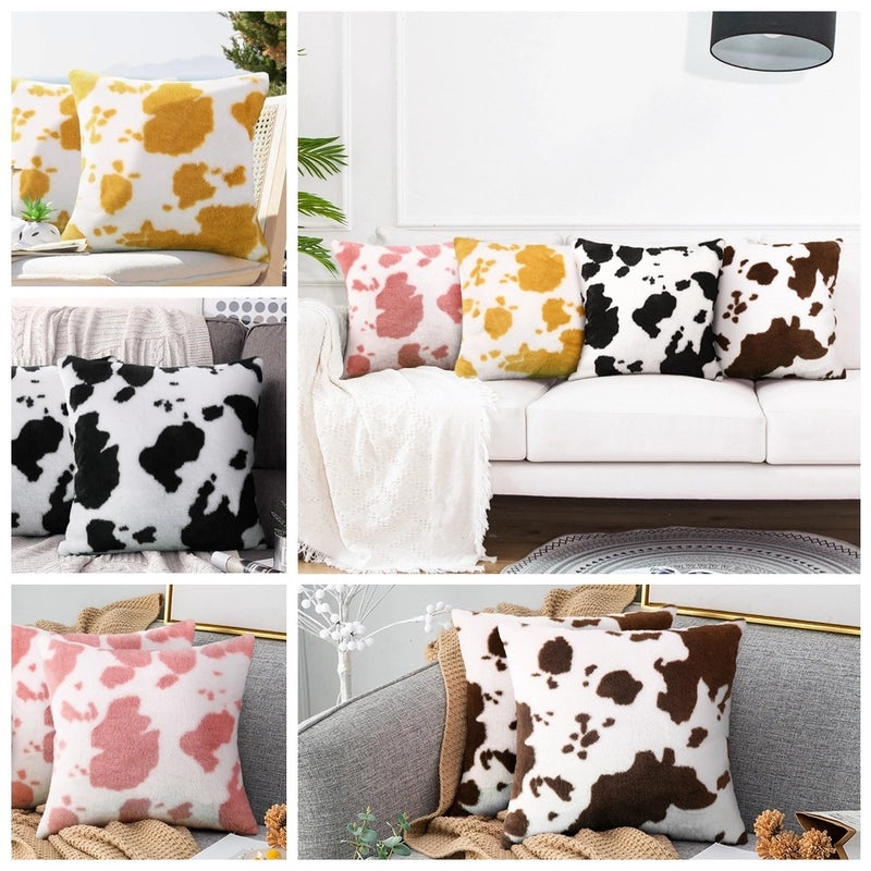 Cow Print Plush Pillowcase Soft Velvet Sofa and Car Cushion Cover|Home Decor & Cushions