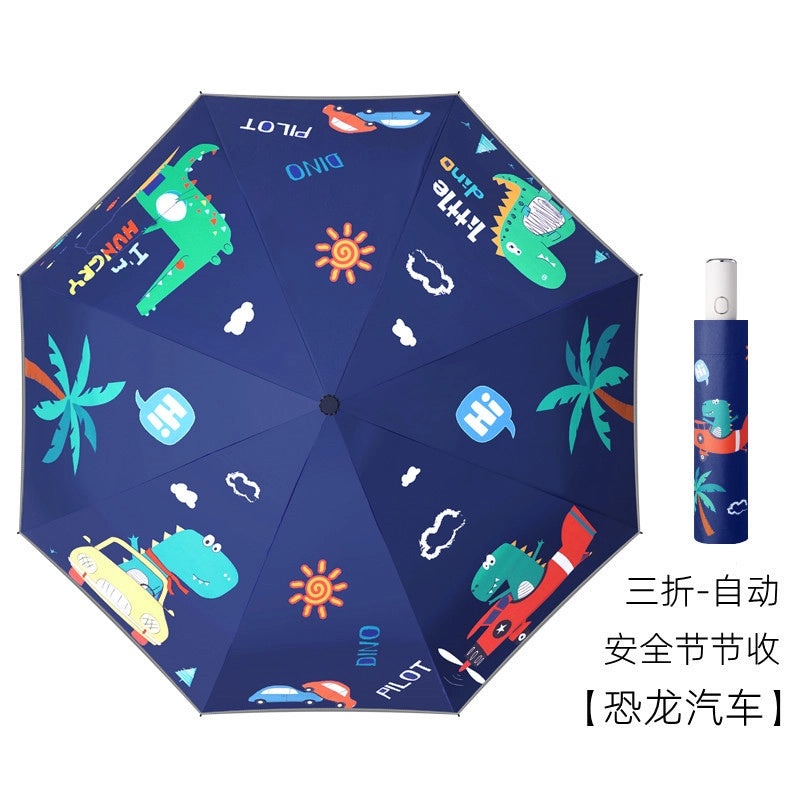 Kids Portable Folding Umbrella Cute Cartoon Design Sunshade Sunscreen Anti-Rebound for Students Men Women|Umbrellas & Rain Gear