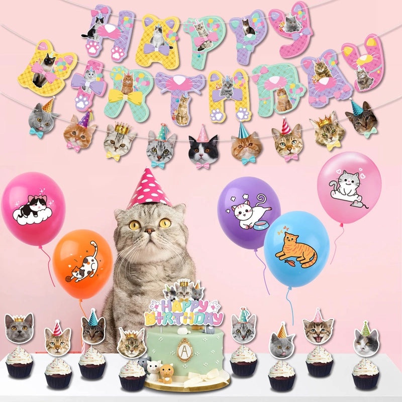Cute Cat Holiday Party Emulsion Balloons | Party Supplies