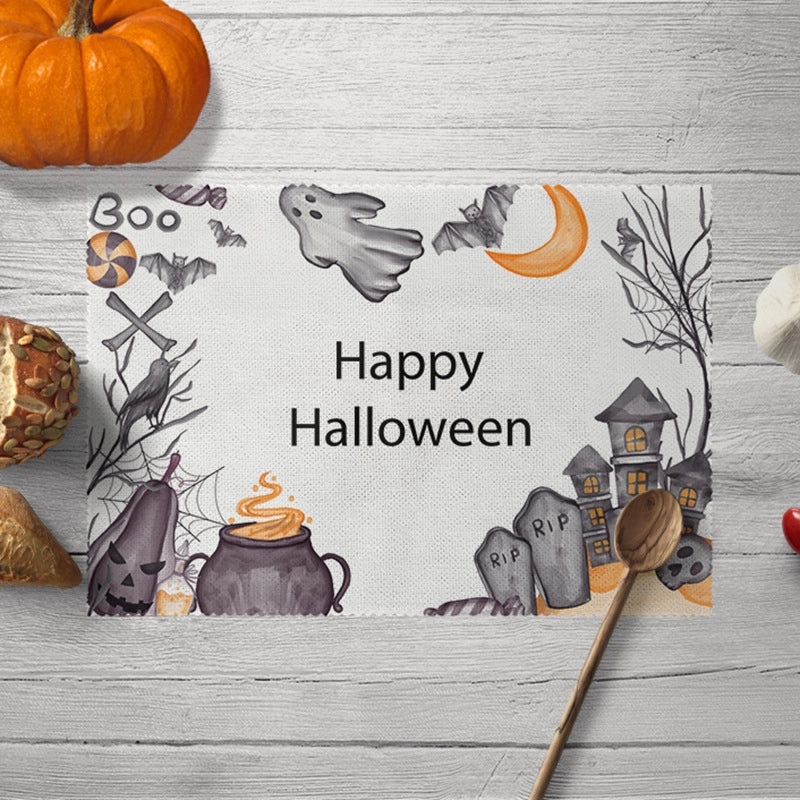 Halloween Pumpkin Skull Polyester Placemat Funny Decorative Dining Mat|Home Decor Tableware