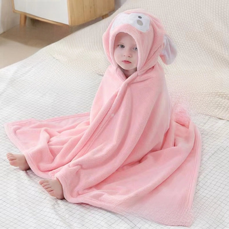 Soft Coral Fleece Kids Hooded Bathrobe Quick Dry Absorbent Baby Towel|Children's Bathrobes & Towels