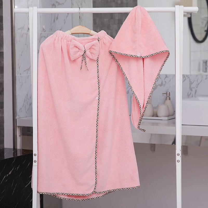Soft Coral Fleece Bath Skirt and Shower Cap Set | Bath Accessories