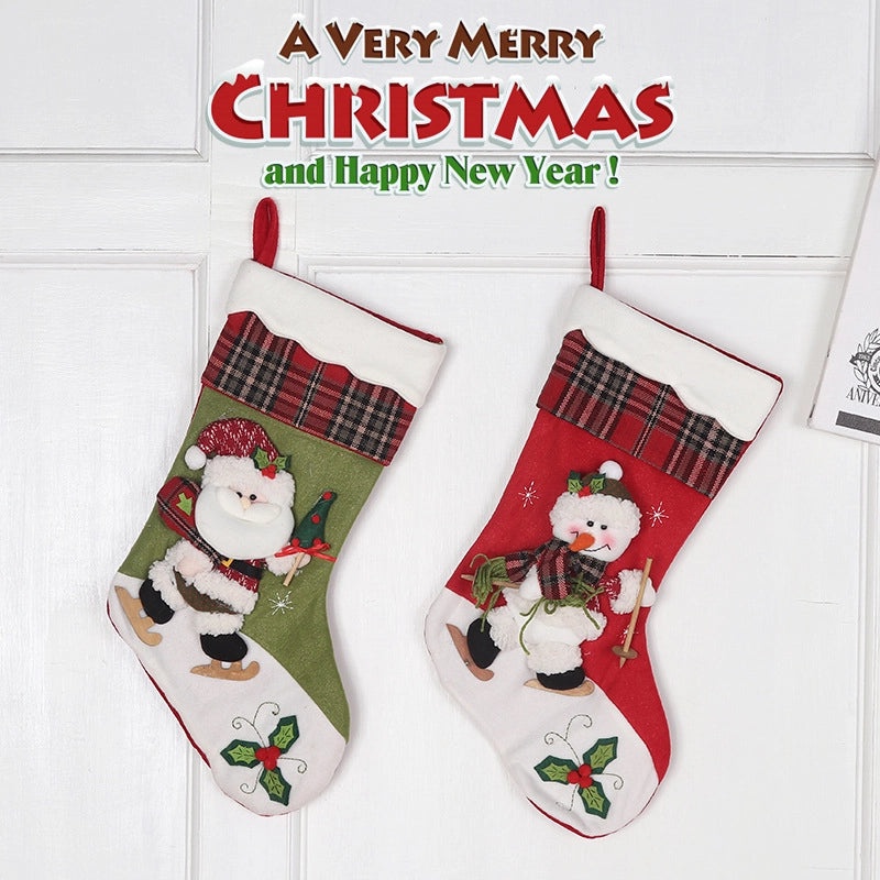 Christmas Stocking Gift Bag Large Santa Snowman Candy Holder Hanging Ornament | Christmas Decorations