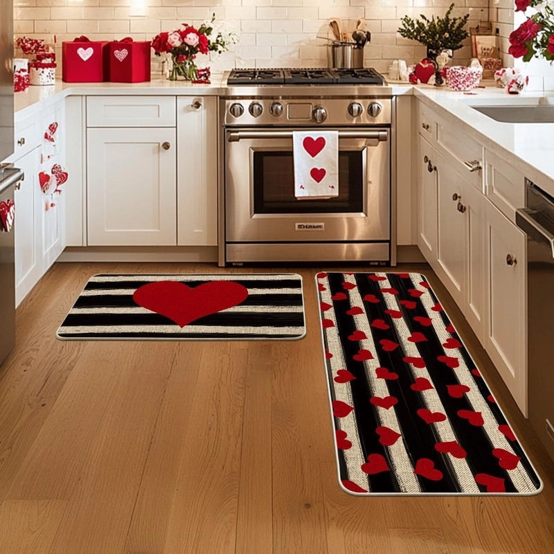 Valentine's Day Casual Elegant Heart-Shaped Striped Polyester Bath Rug|Home Decor Bath Rugs