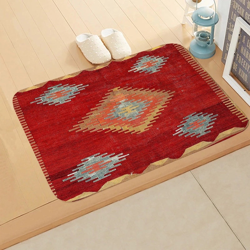 Turkish Persian Geometric Pattern Flannel Mat for Entrance and Toilet|Home Decor Rugs & Mats