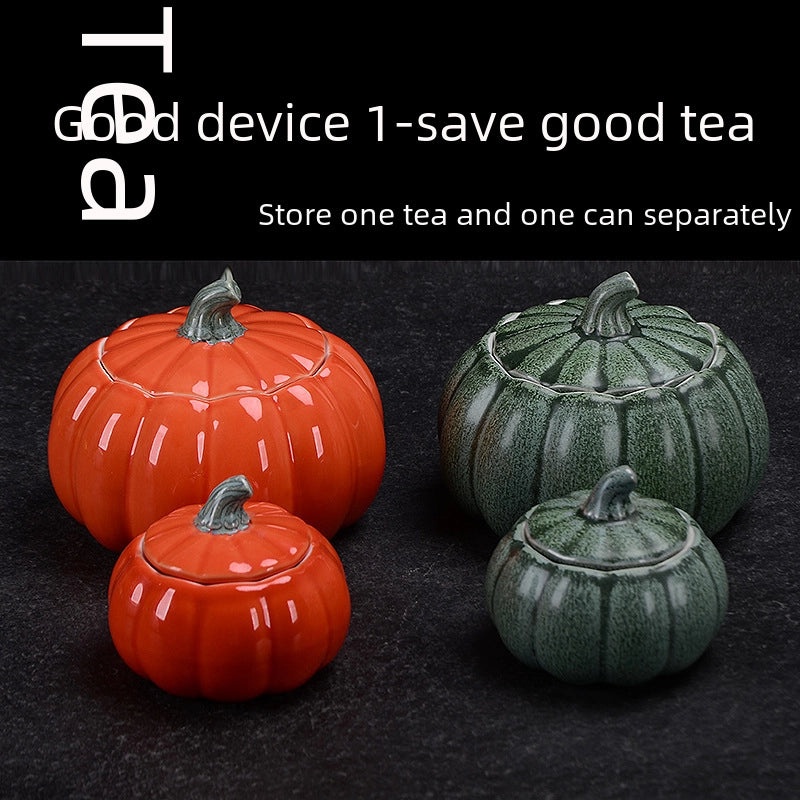 Ceramic Pumpkin Tea Canister Sealed Moisture-Proof Storage Red Green Tea Container with Logo|Kitchen Storage & Organization