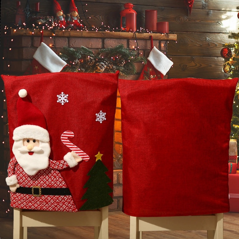 Christmas Nordic Cute Santa Snowman Elk Nonwoven Plush Chair Cover Linen Party Decor|Home & Living