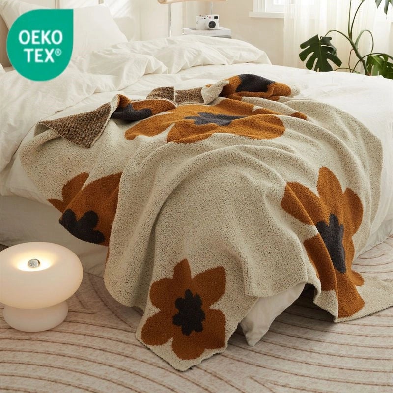 Nordic Style Knitted Velvet Sunflower Blanket | Home Textiles & Blankets