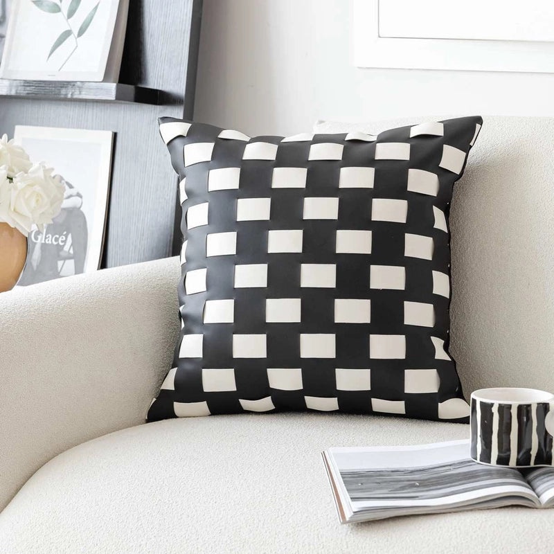 Geometric Pattern Solid Color PU Leather Pillow Covers for Couch Sofa Decor|Home Decor & Cushion Covers