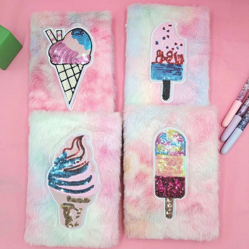 Ice Cream Star Red Heart Plush Notebook with Sequins | Stationery & Notebooks