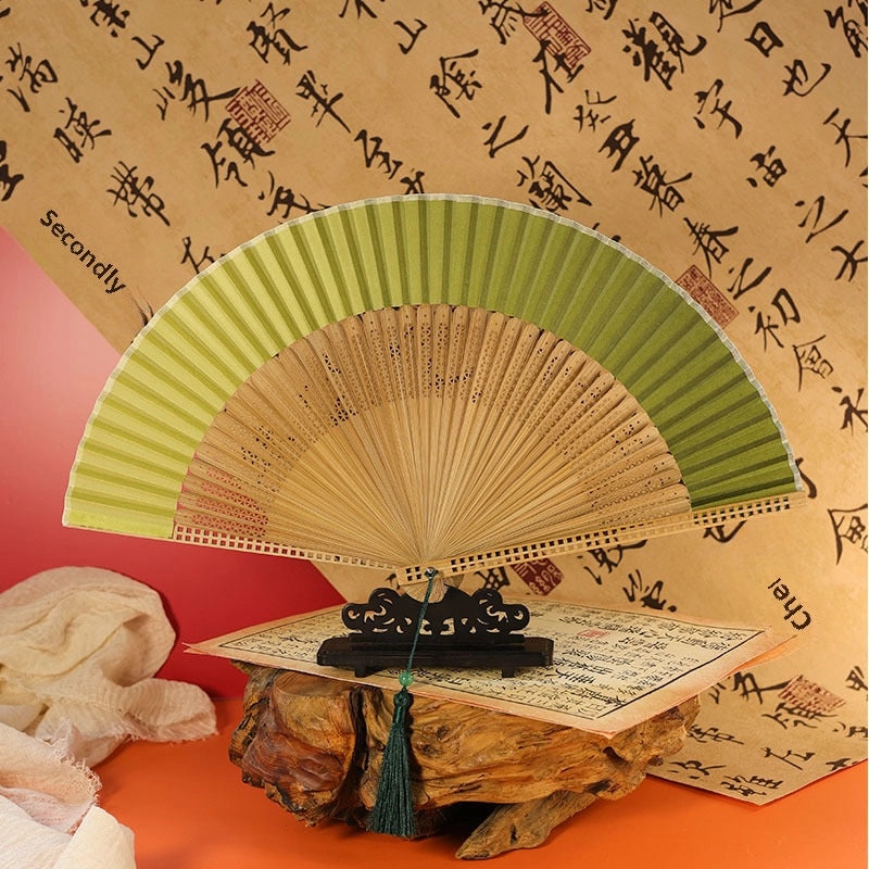 Ancient Style Summer Folding Fan Gradient Yellow Bamboo Silk Cloth Chinese Fan for Men and Women|Accessories & Jewelry