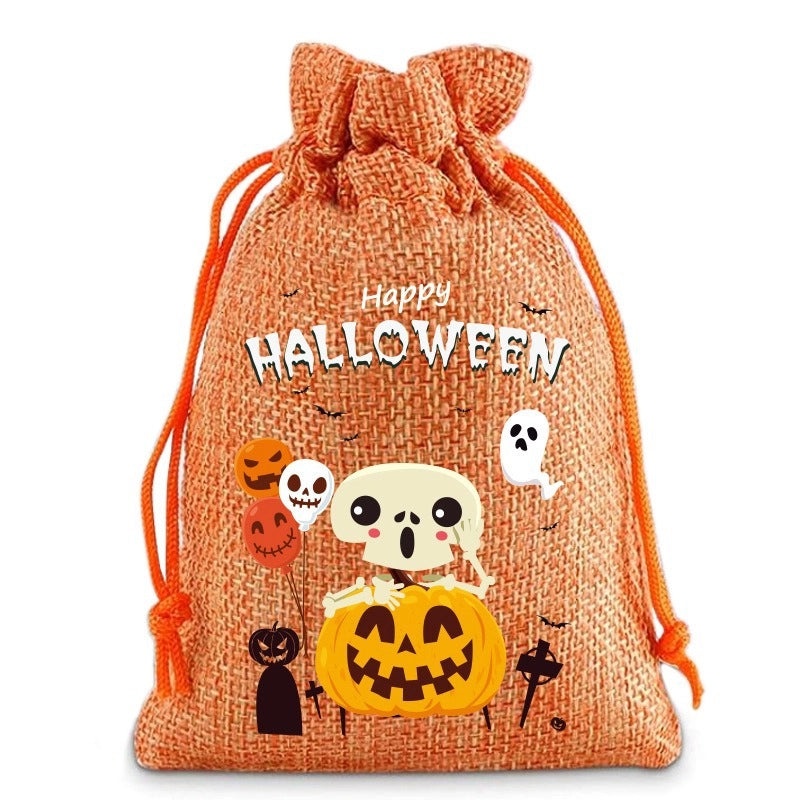 Funny Halloween Pumpkin Skull Linen Gift Bags | Party Supplies