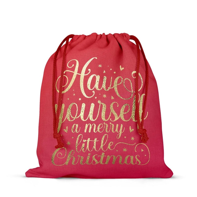 Christmas Linen Drawstring Gift Bag Portable Backpack Travel Storage Pouch | Gift Bags & Packaging