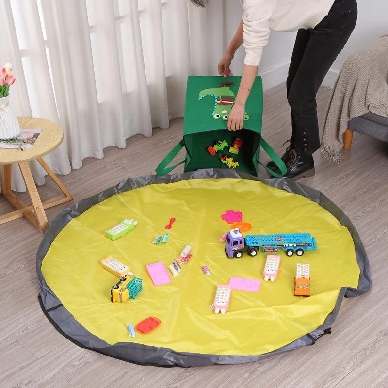 Square Fabric Storage Basket with Lid and Zipper Foldable Kids Waterproof Play Mat Organizer|Home Storage & Organization