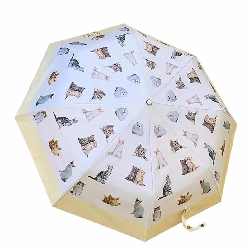 Cute Cat Folding Umbrella Dual-Use Auto Open Close Sun & UV Protection High-Grade Stylish Rain Shade|Umbrellas & Rain Gear