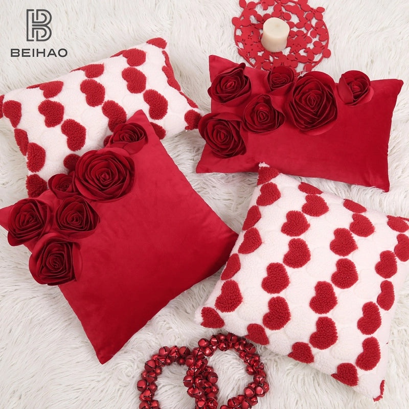 Heart-Shaped Solid Color Polyester Pillow Covers for Couch and Sofa | Home Decor Pillows