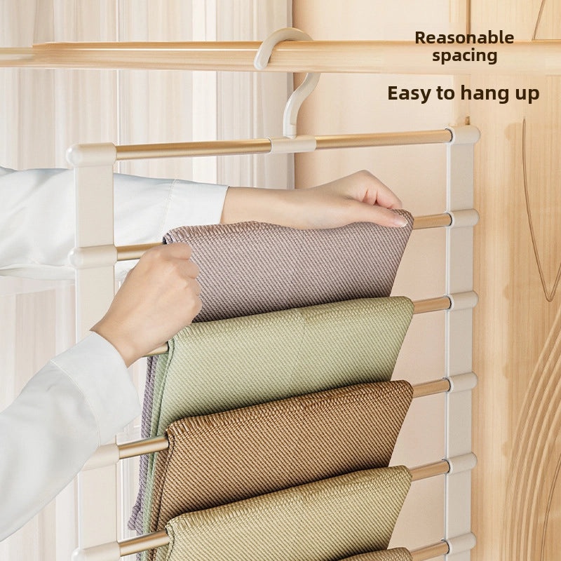 Multi-functional Stainless Steel Folding Pants Rack with Multi-layer Hanging Clips and Traceless Storage|Home Organization & Storage