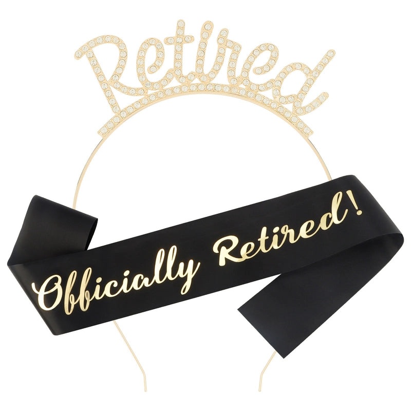 Retirement Party Hair Band and Shoulder Strap Set Pink I'm Retired Etiquette Belt with Retirement Crown|Party Accessories