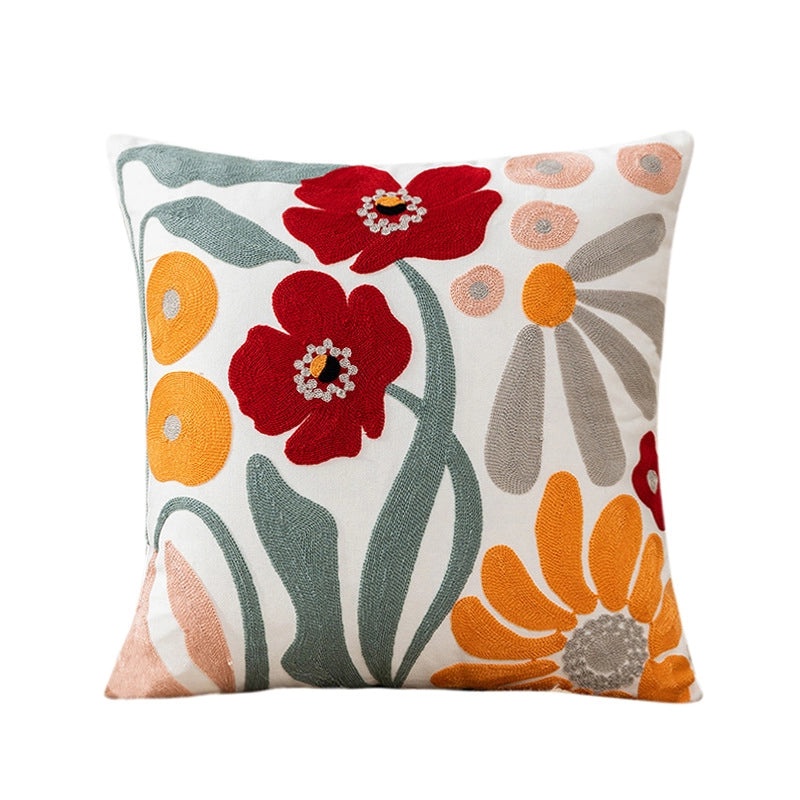 Embroidered Cotton Floral Cushion Cover Soft Decorative Pillow Case for Sofa Bedside Home Decor|Home Decor & Pillows