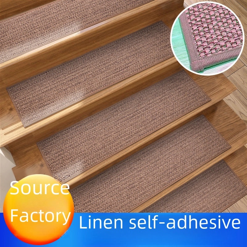 Japanese-style Non-slip Staircase Mat Imitation Linen Knitted Step Mat TPR Self-adhesive Silent Mat|Home Decor & Safety Accessories