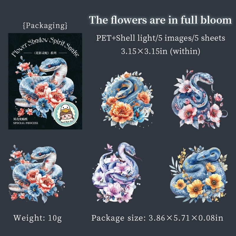 Floral Snake Pattern Vintage Style PET Stickers Set|Home & Garden Accessories