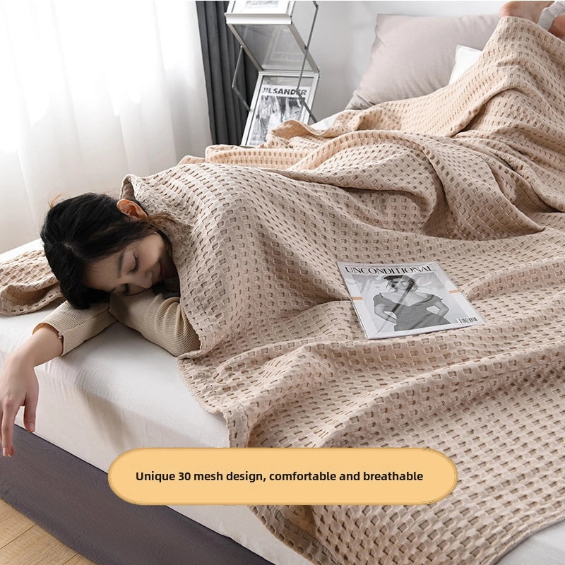 Pure Cotton Waffle Quilt Blanket Soft Gauze Cover Summer Cooling Towel Quilt for Adults|Home Textiles & Bedding
