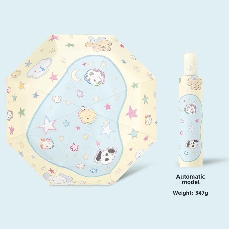 Dual-use Automatic Folding Umbrella for Women | Sun & Rain Protection UV Shield | Portable High-Grade Black Coating | Umbrellas