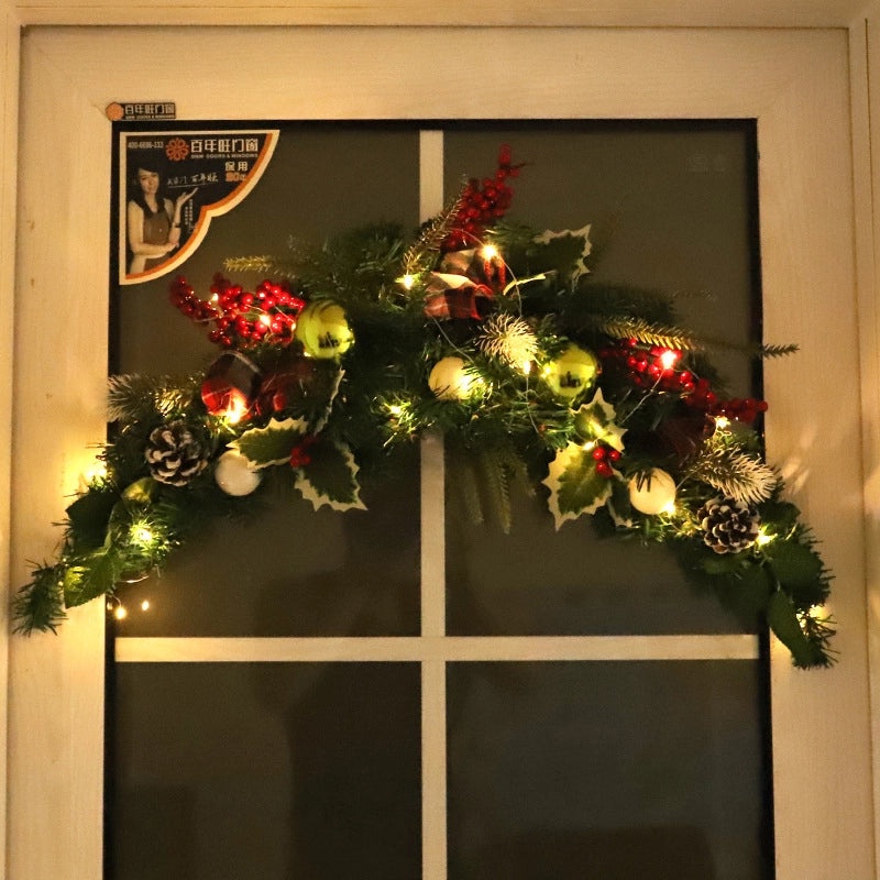 Christmas Red Fruit Ribbon Door Decoration with White Edge Leaves | Home Decor