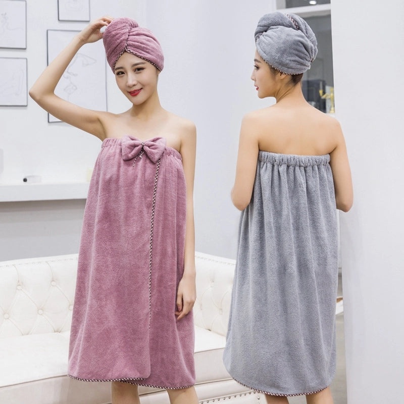 Soft Coral Fleece Bath Skirt and Shower Cap Set | Bath Accessories