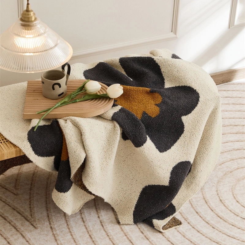 Nordic Style Knitted Velvet Sunflower Blanket | Home Textiles & Blankets
