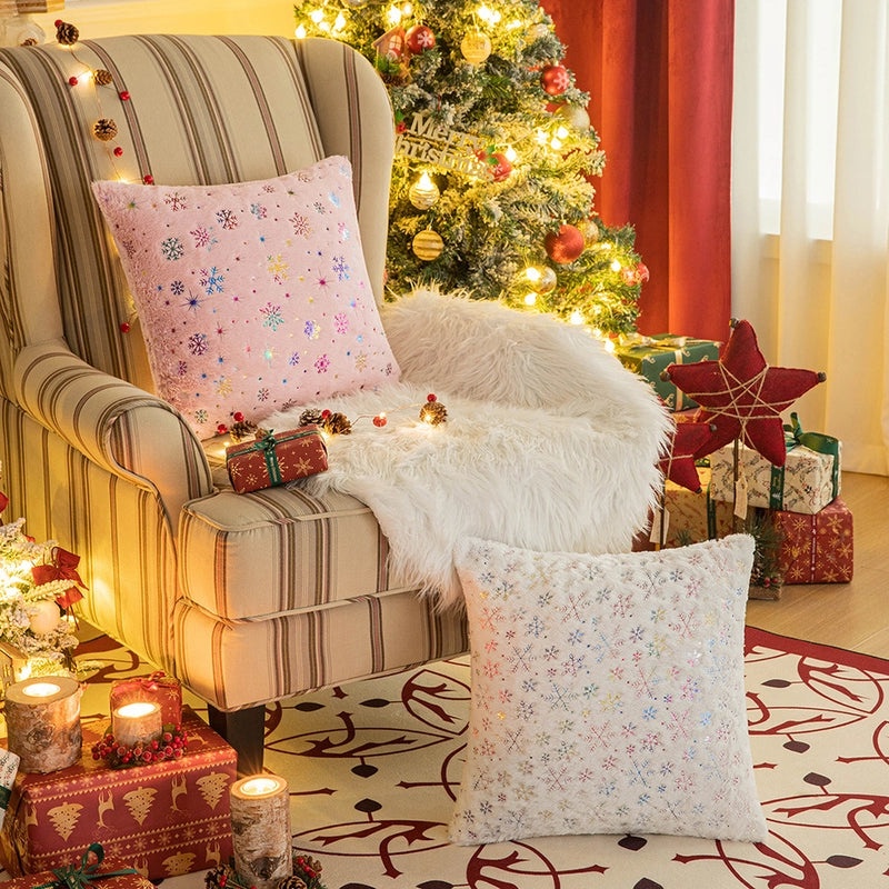 Christmas Snowflake Plush Pillow Covers Minimalist Sofa Couch Decor|Home Decor