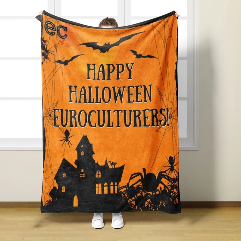 Halloween Cozy Pumpkin Cat Skull Polyester Throw Blanket | Home Decor & Throws