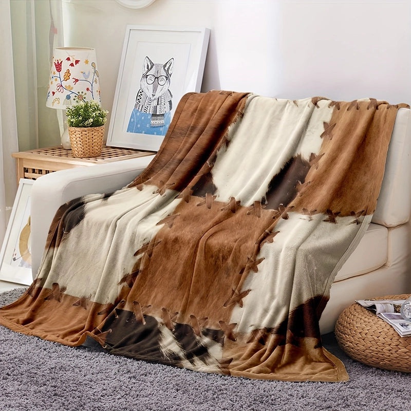 Cozy Cow Print Color Block Polyester Throw Blanket for Couch & Sofa Decor|Home Decor > Blankets & Throws