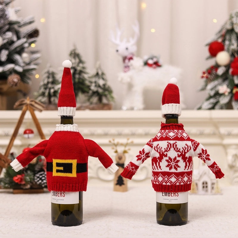 Acrylic Wool Knitted Christmas Wine Bottle Set for Restaurant Decor|Home Decor and Holiday Decorations