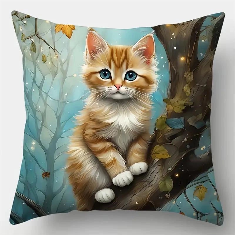 Adorable Cat Print Polyester Pillow Covers for Couch and Sofa Decor|Home Decor & Accessories