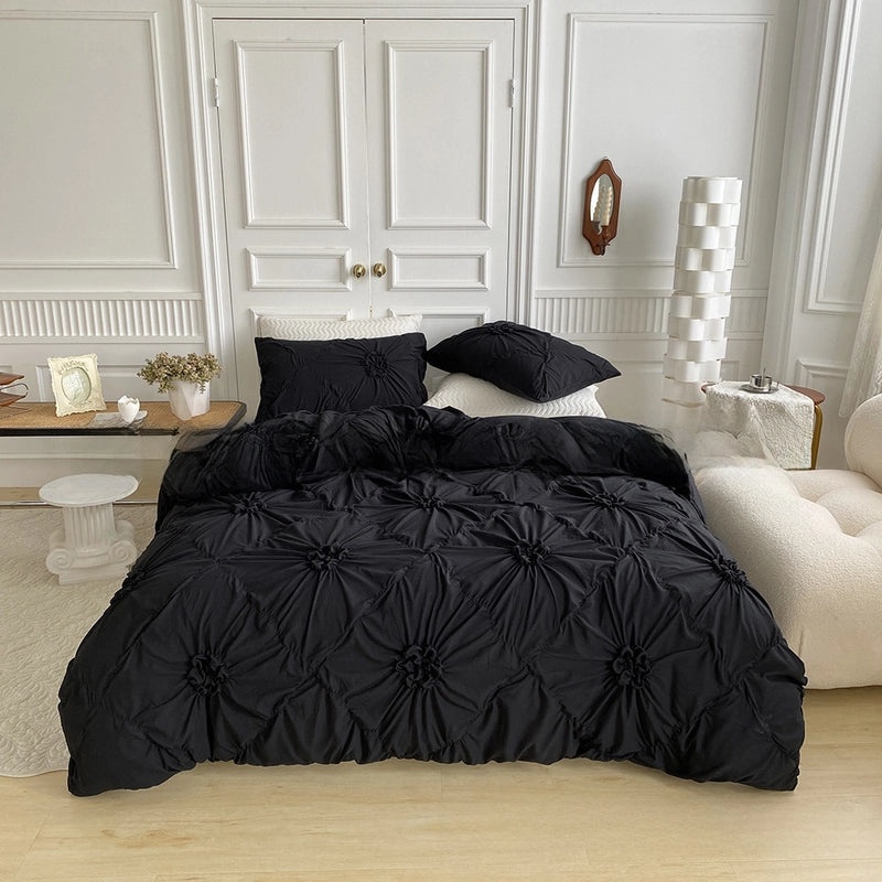 Vintage Style 3D Quilted Bedding Set with Pillowcases Plain Pulled Flower Design|Home Textiles & Bedding