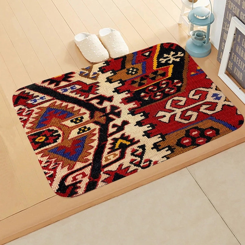Turkish Persian Geometric Pattern Flannel Mat for Entrance and Toilet|Home Decor Rugs & Mats