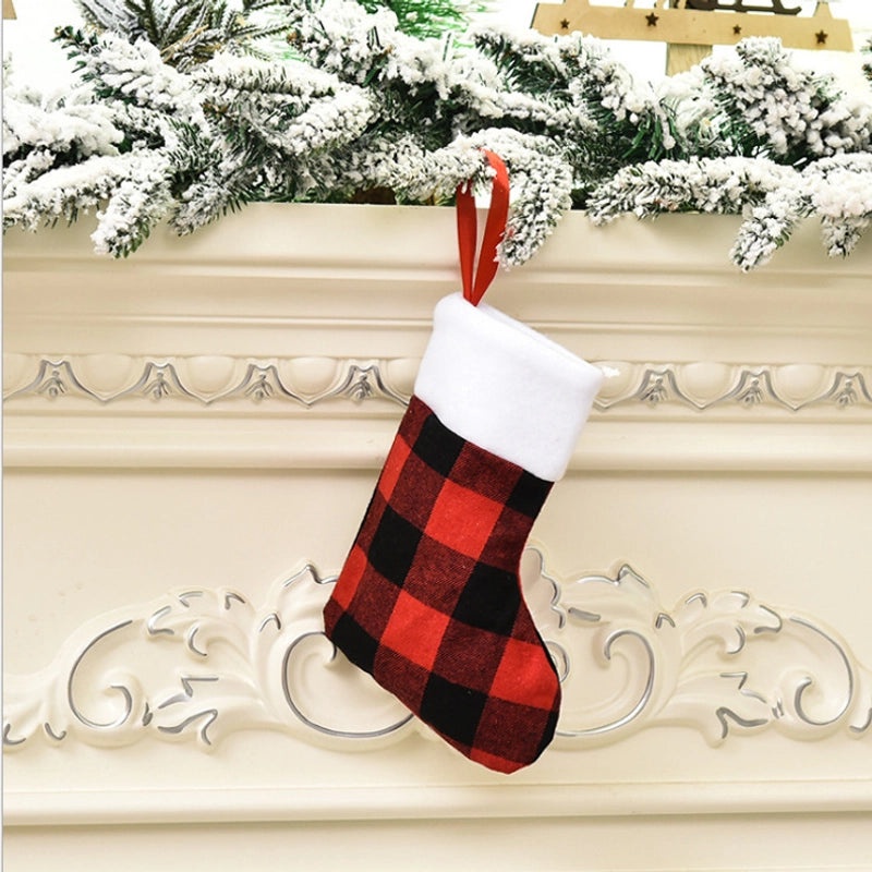 Christmas Red and Black Plaid Plush Stockings Hanging Gift Bags Candy Holders|Christmas Decorations