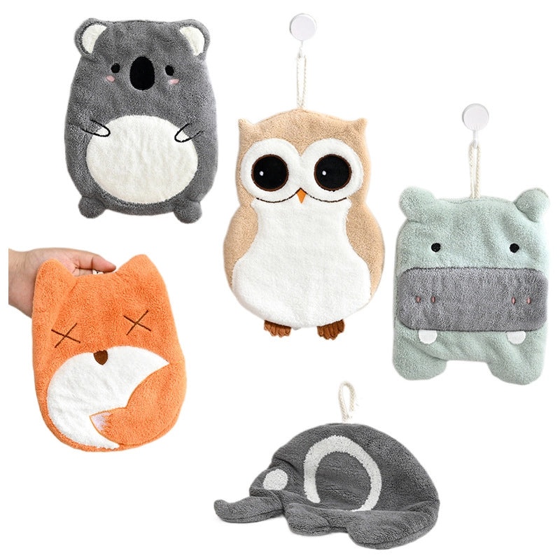 Cute Cartoon Hanging Coral Fleece Hand Towel for Children Absorbent Kitchen Bathroom Use|Home & Kitchen Towels