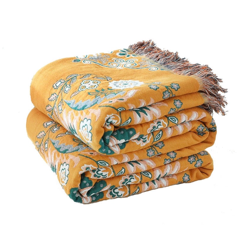 Floral Chinoiserie Cotton Throw Blanket|Home Decor & Bedding