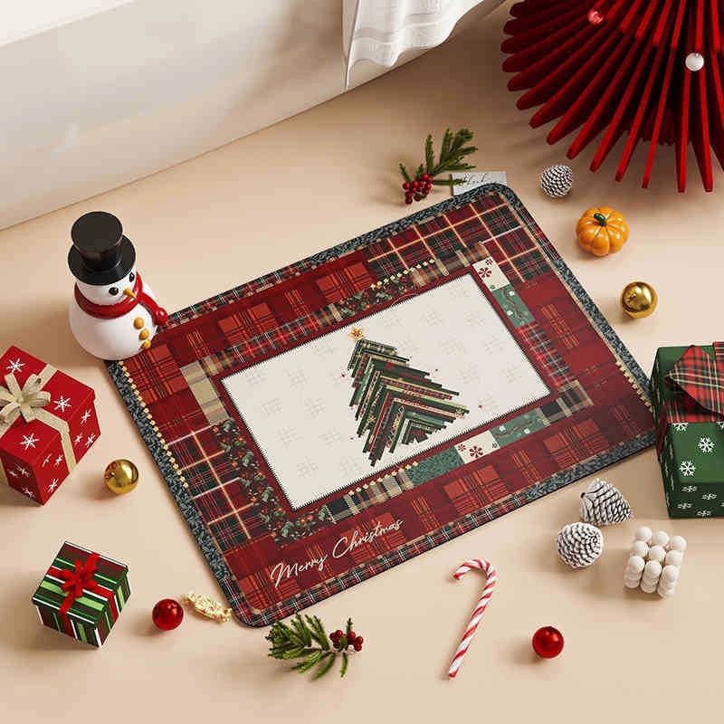 Christmas Holiday Printed Polyester Bath Mat for Casual Vacation Use|Home Decor & Bath Rugs