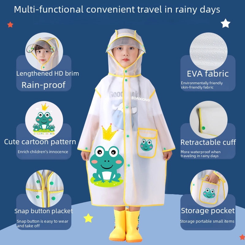 Kids Waterproof Rain Poncho with Schoolbag Cover Cartoon Design for Boys & Girls Primary Students|Children's Raincoats