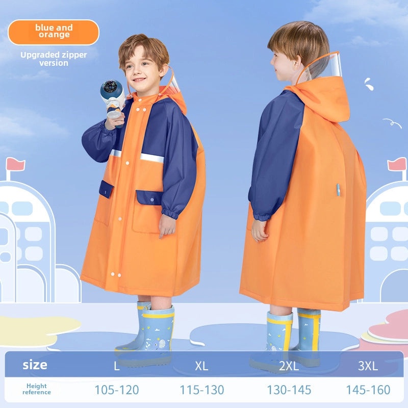 Kids Waterproof Raincoat Poncho with Schoolbag Cover for Kindergarten and School | Kids Rainwear