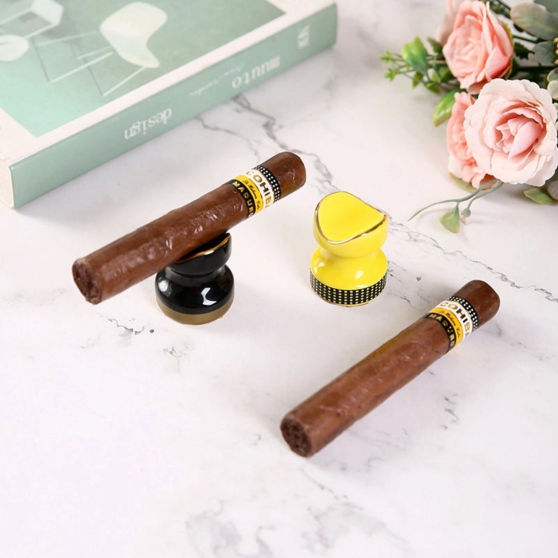 Portable Ceramic Cigar Ashtray Gold Dual-Color Mini Holder European Style | Home & Living Accessories
