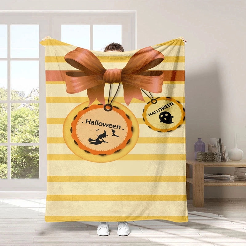 Halloween Pumpkin Bat Blanket Cozy Polyester Throw for Couch Sofa Decor | Home Decor & Seasonal Accessories