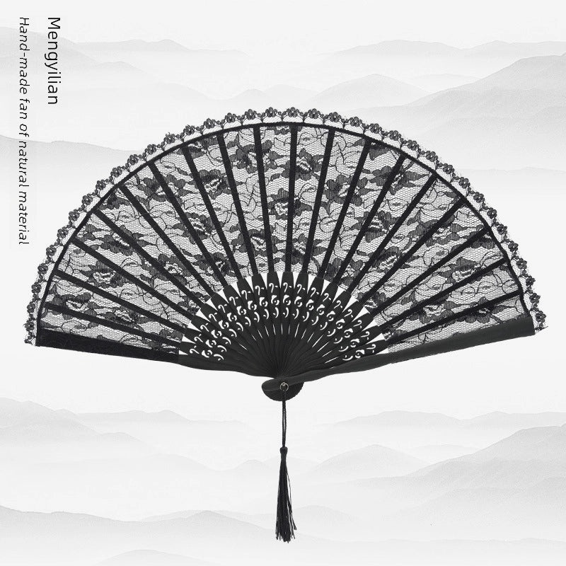 Elegant Black Lace Folding Fan with Silk & Bamboo - Classic Chinese-European Style Dance & Office Gift | Home Decor & Accessories