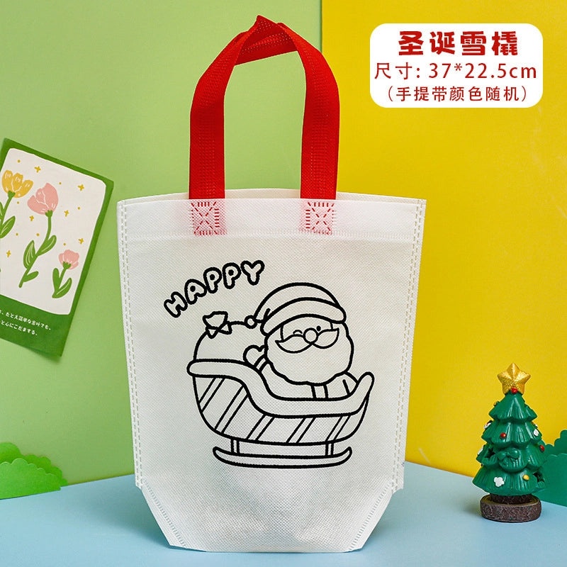 Portable Christmas Gift Bag Non-woven DIY Coloring Painting Bag for Kids | Holiday Crafts & Gift Bags