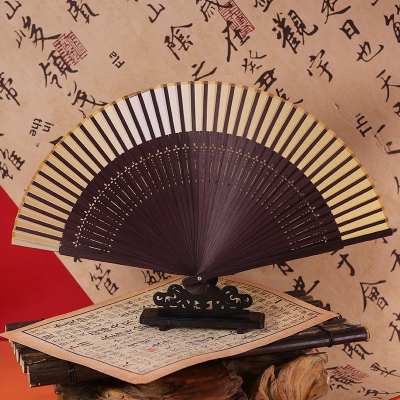 Ancient Style Summer Folding Fan Gradient Yellow Bamboo Silk Cloth Chinese Fan for Men and Women|Accessories & Jewelry
