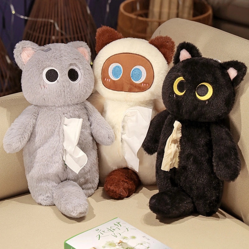 Big Eye Cat Plush Tissue Box Pencil Case Multifunctional Cosmetic Bag Hanging|Cosmetic Bags & Cases