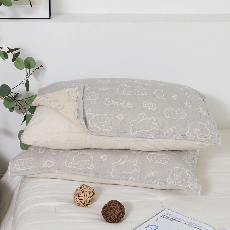 Cotton Gauze Pillow Towel Pair for Boys and Girls Cartoon Hijab Cushion Cover Four Seasons Use|Home Textiles